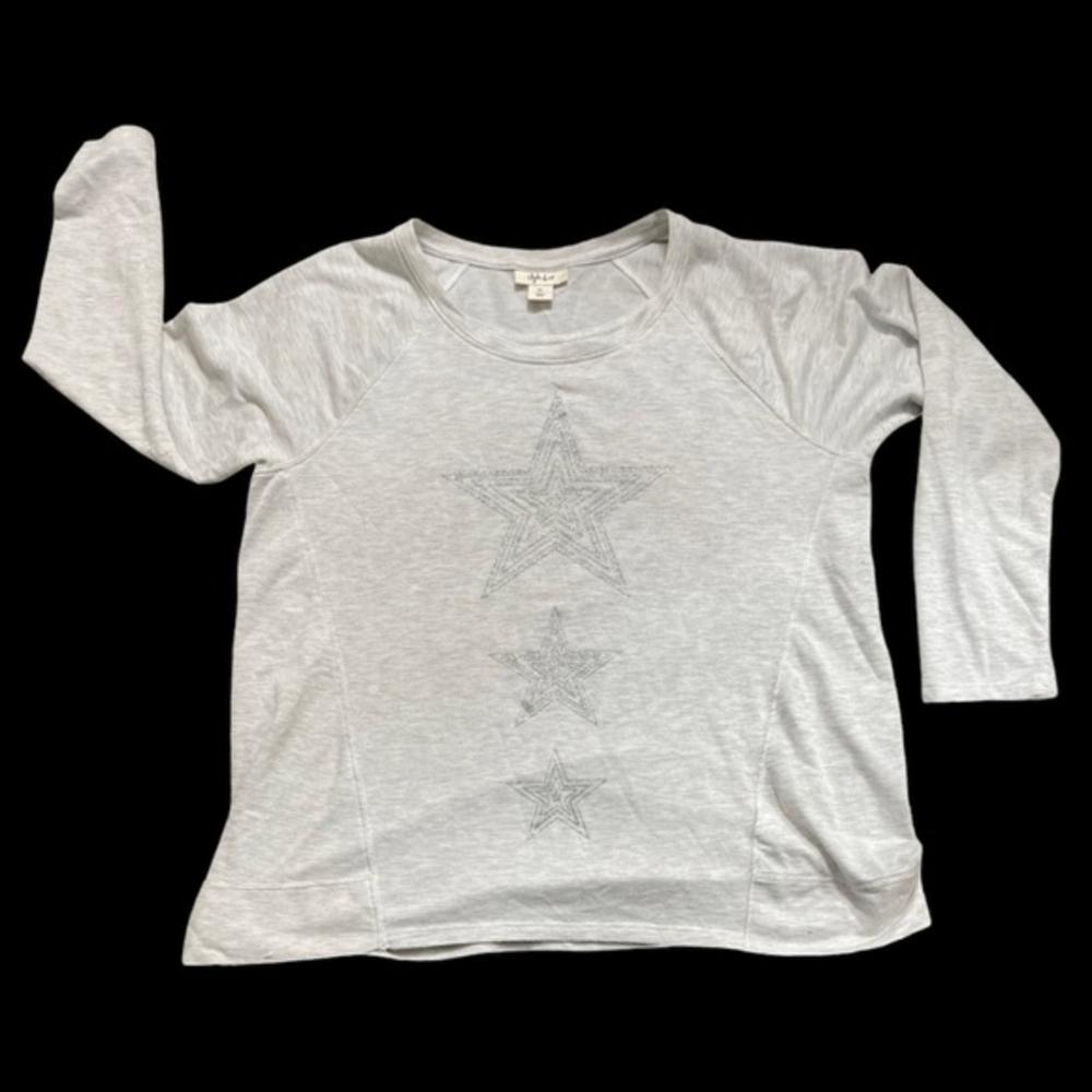 Style & Co Gray  Shirt with Glitter Silver Stars size XL‎